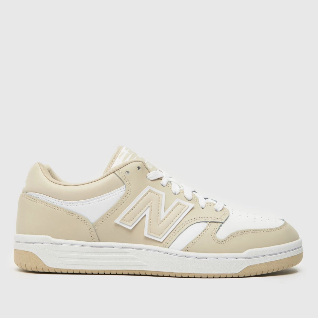New Balance 480 Trainers in White & Beige